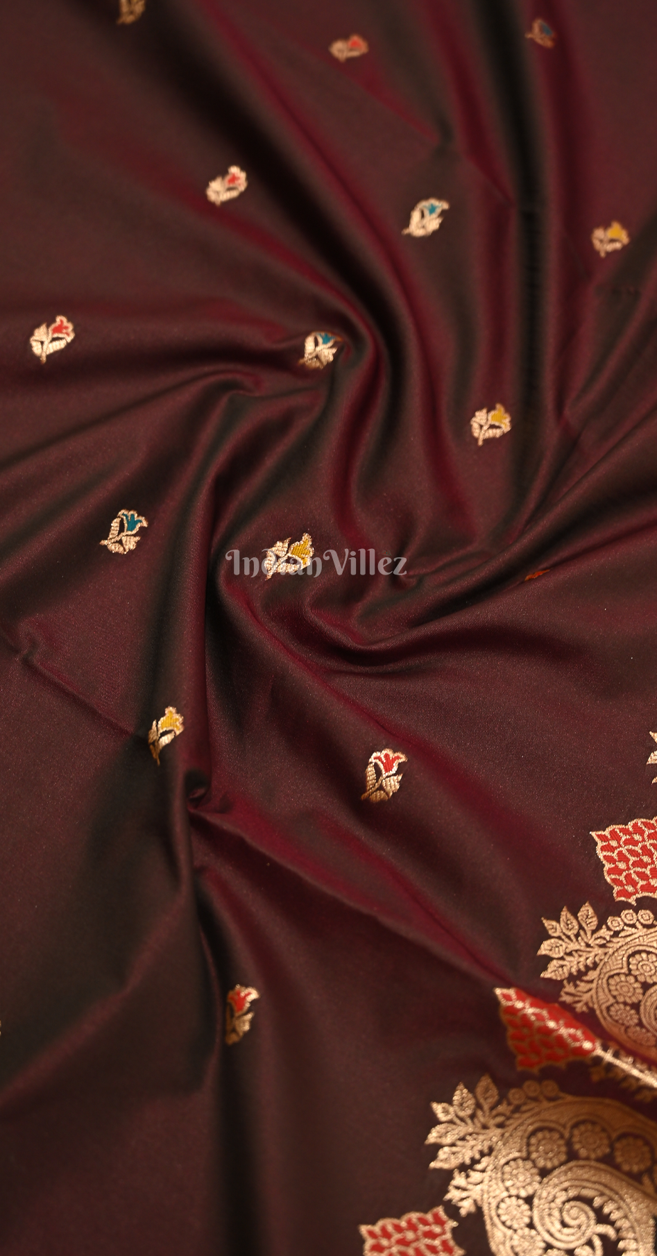 Maroon Buti Motif Pure Mashru Satin Silk Banarasi Saree