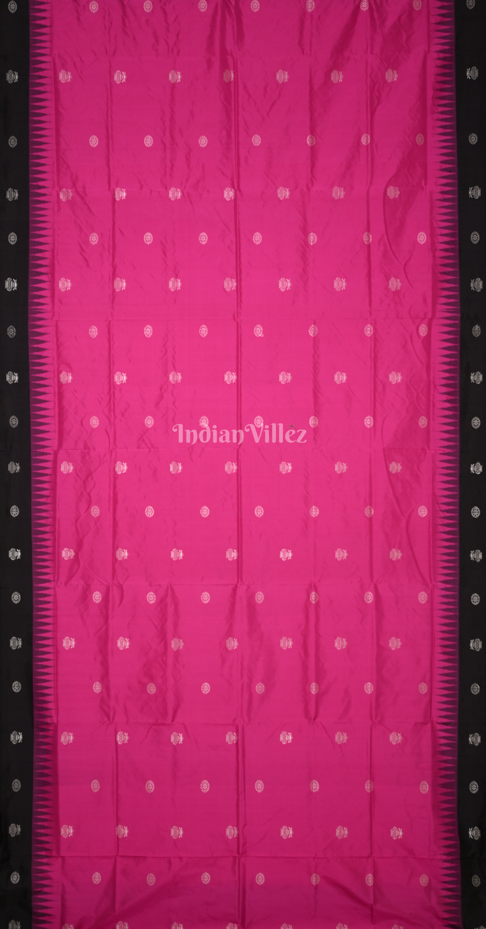 Pink Black Kalash Theme Odisha Ikat Bomkai Sambalpuri Silk Saree 