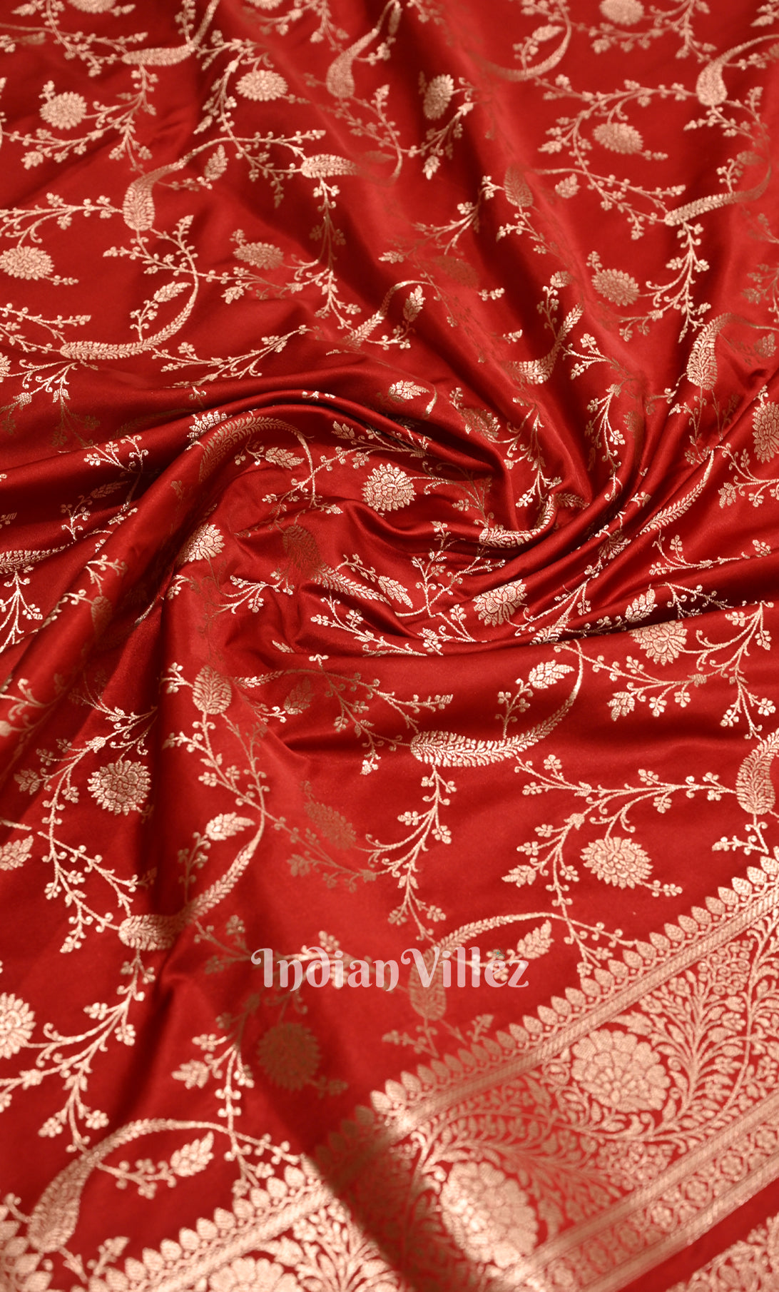 Bright Red Meenakari Pure Mashru Satin Silk Banarasi Saree 