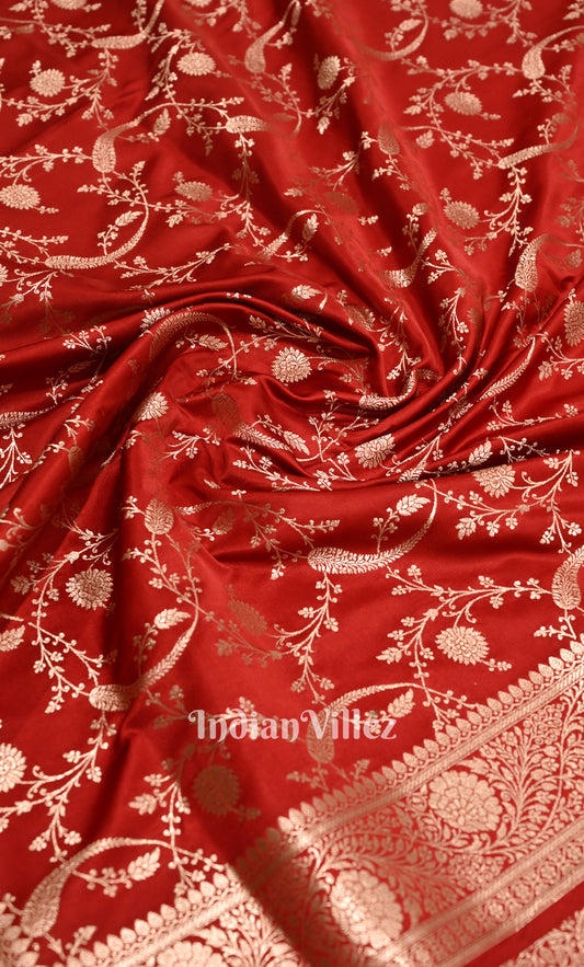 Bright Red Meenakari Pure Mashru Satin Silk Banarasi Saree 