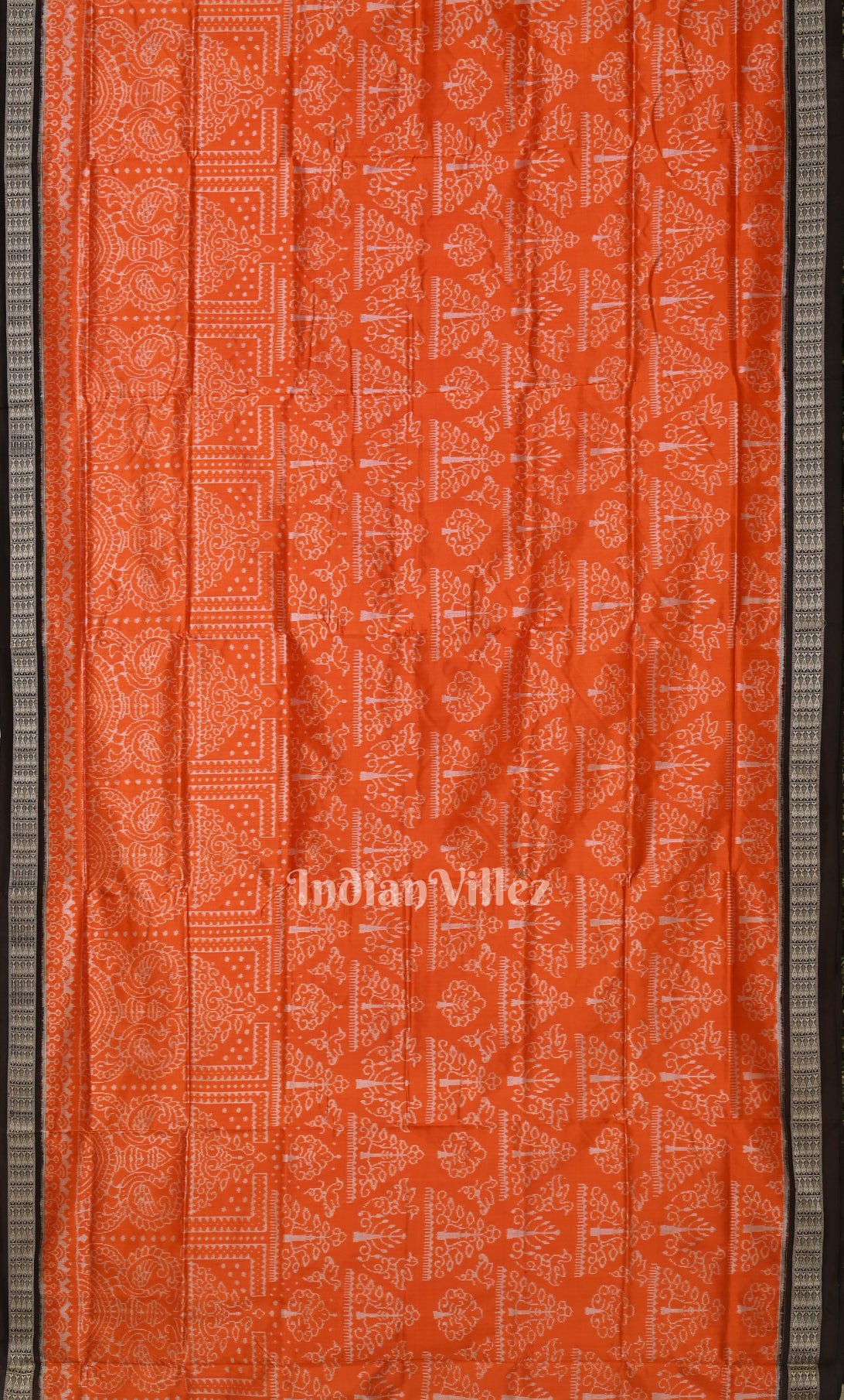 Orange Black Tribal Theme Odisha Ikat Sambalpuri Silk Saree 