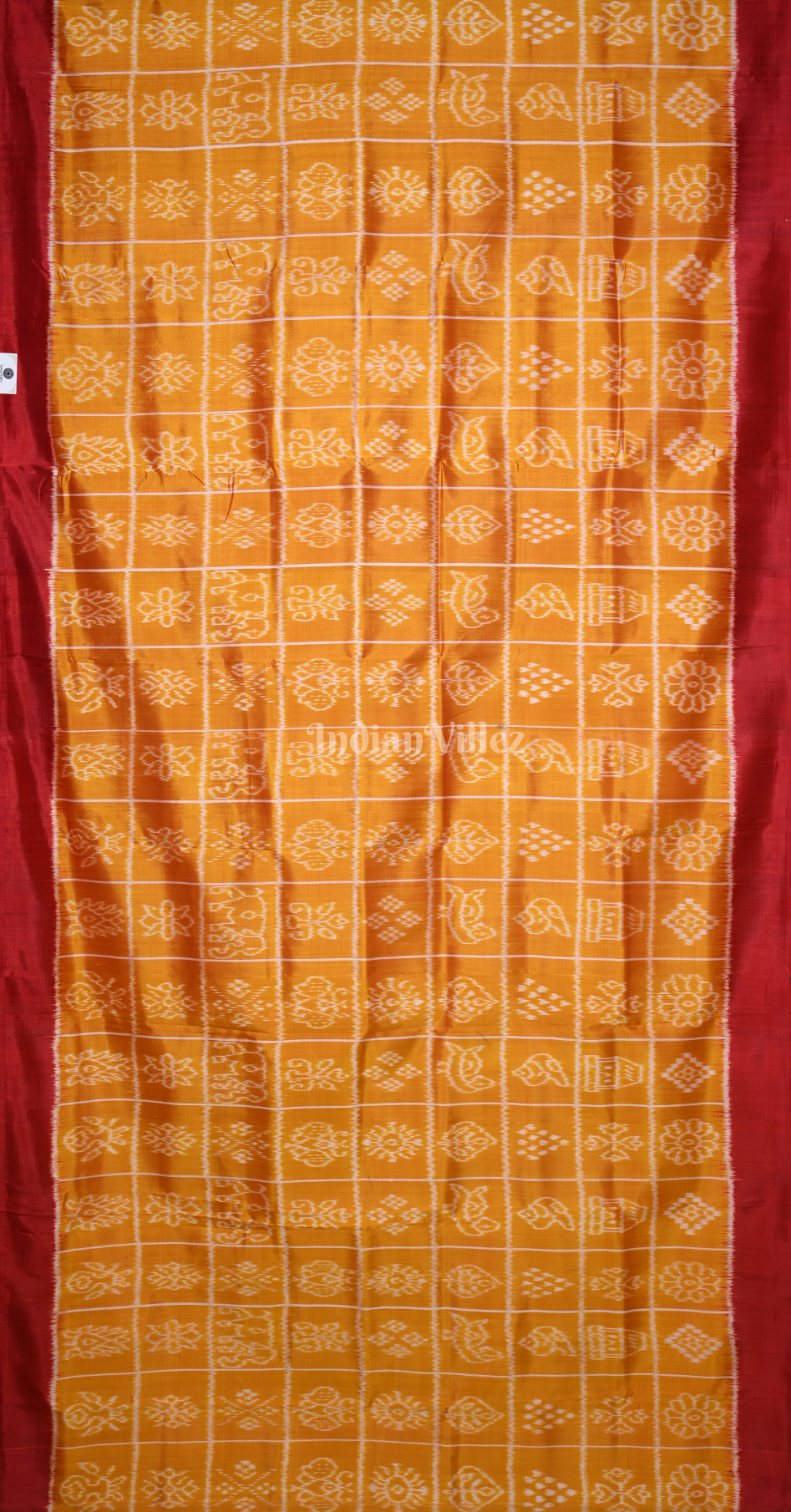  Mustard Yellow Red Nabakothi Odisha Ikat Contemporary Designer Silk Saree