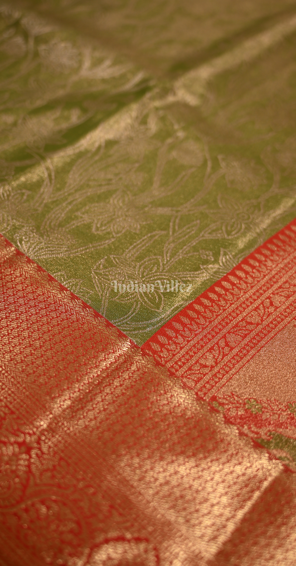 Mehendi Green Red Pure Kanjivaram Tissue Silk Saree 