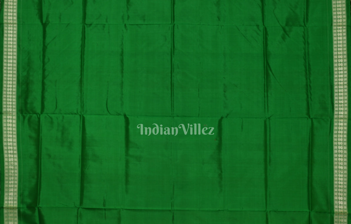Orange Green Jhoti Design Odisha Ikat Sambalpuri Silk Saree