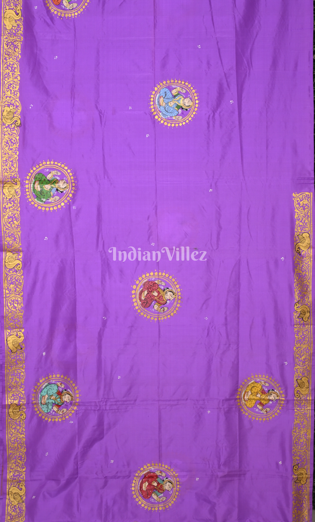 Lavender Ramayana Theme Hand-Painted Pattachitra Saree