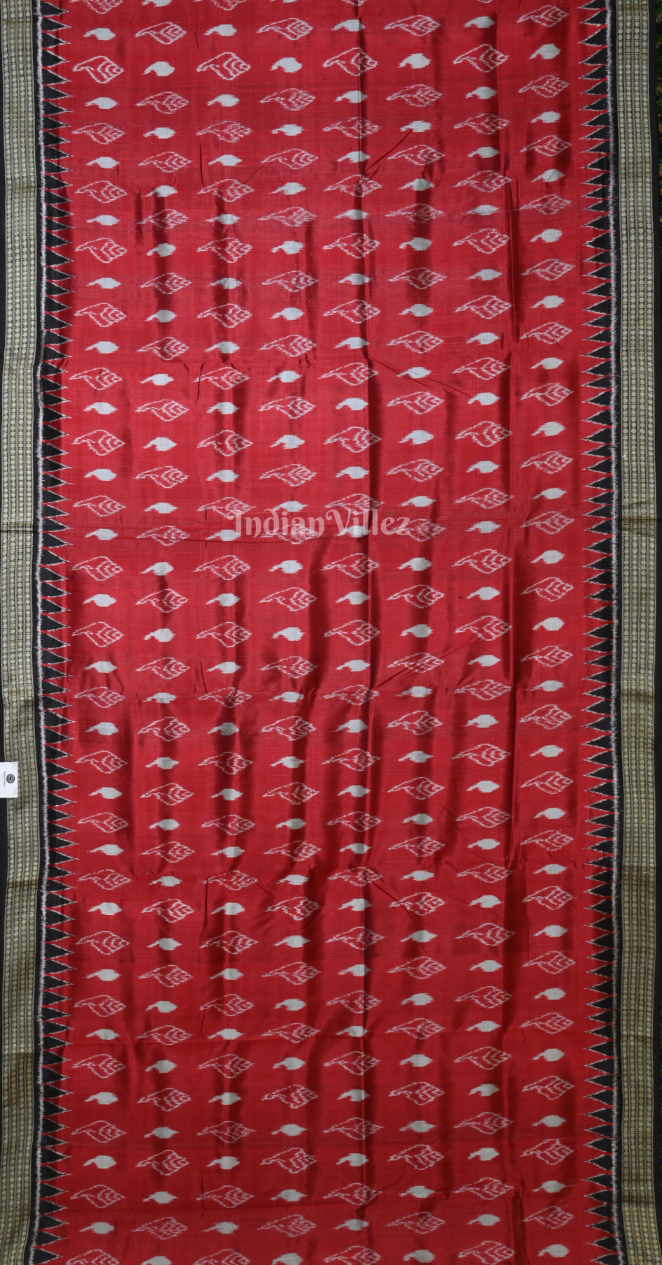 Red Black Sankha Motif Odisha Ikat Khandua Silk Saree 