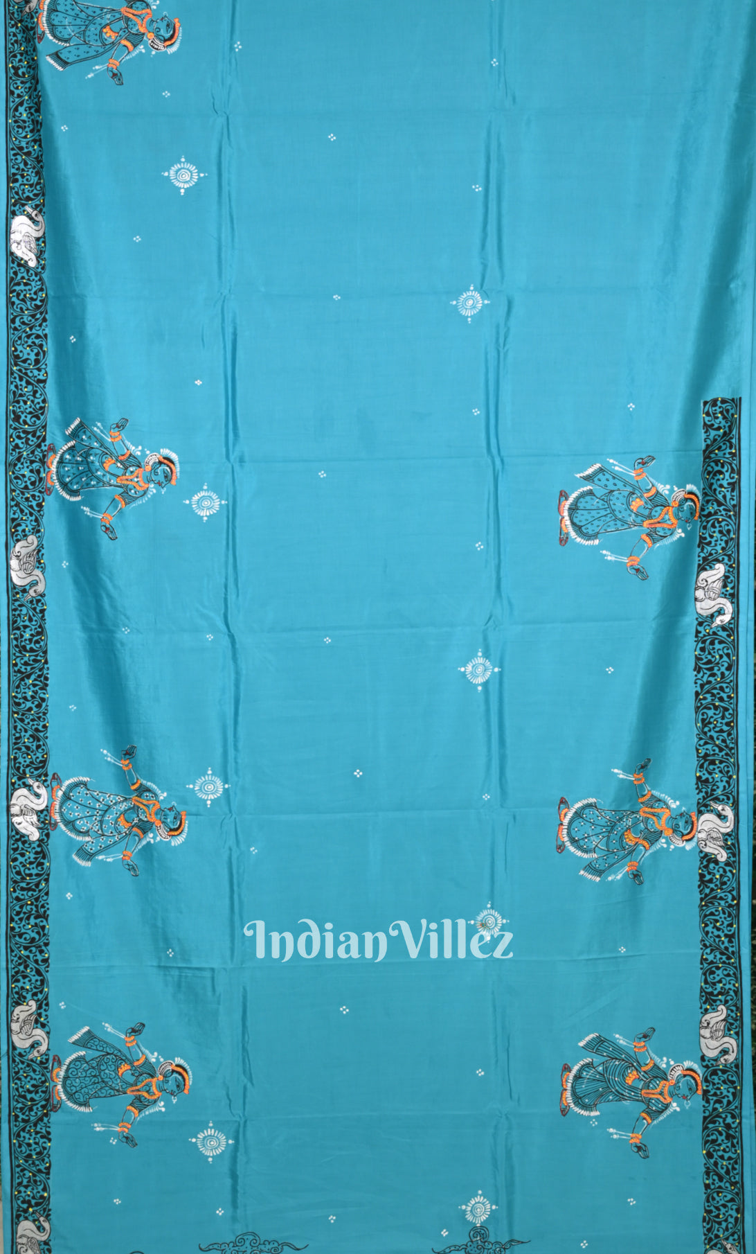 Blue Krishna Raas Leela Hand-Painted Pattachitra Saree
