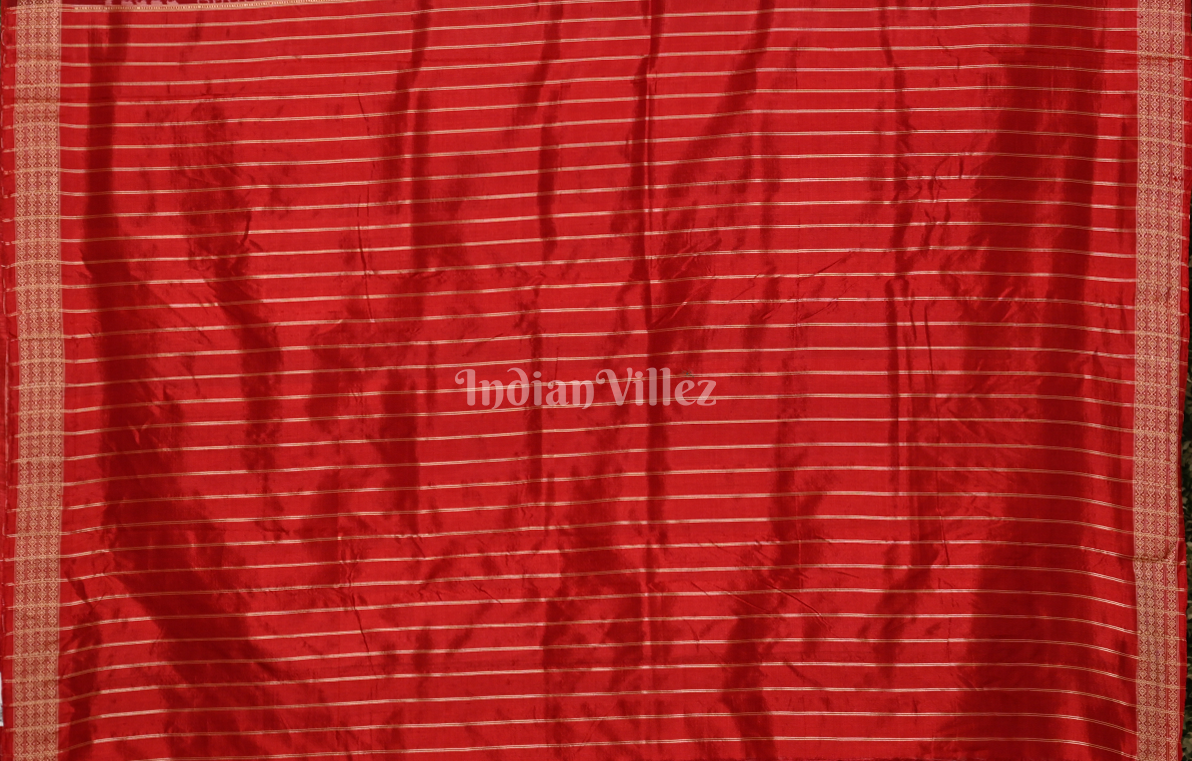 Red Nabakothi Odisha Ikat Sambalpuri Silk Saree with Elephant Motif Anchal
