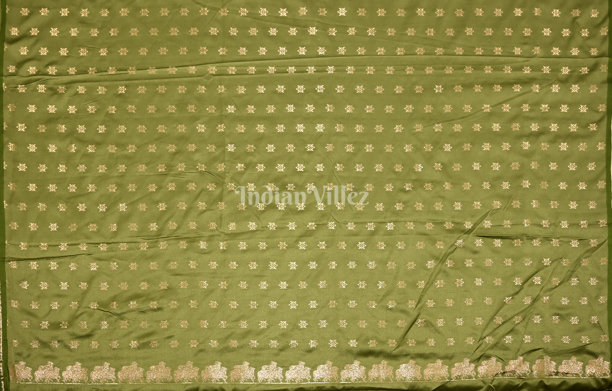 Mehendi Green Mashru Satin Banarasi Silk Saree with Pichwai Motif