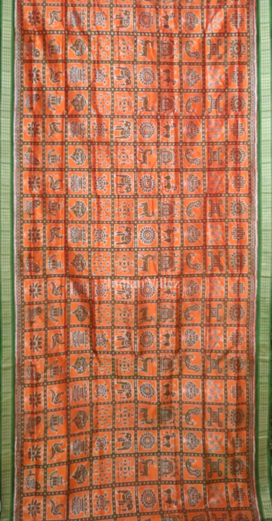 Rust Orange with Sea Green Nabakothi Odisha Ikat Sambalpuri Silk Saree
