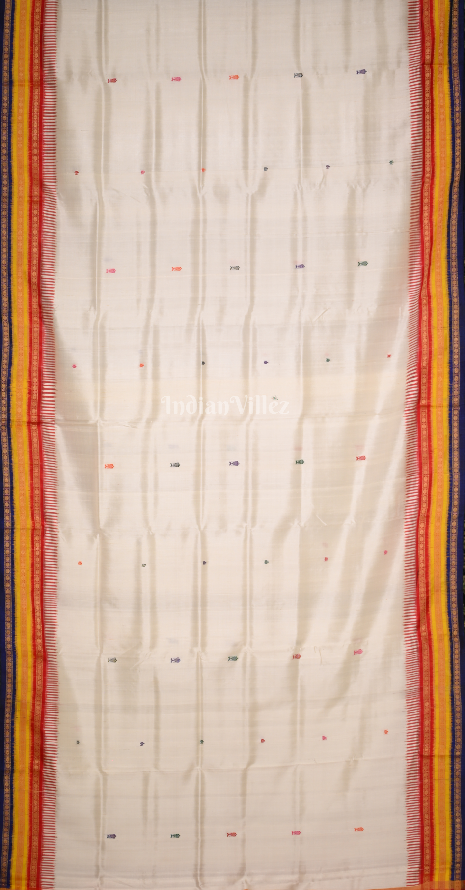 White with Blue Odisha Ikat Kathiphera Khandua Silk Saree 