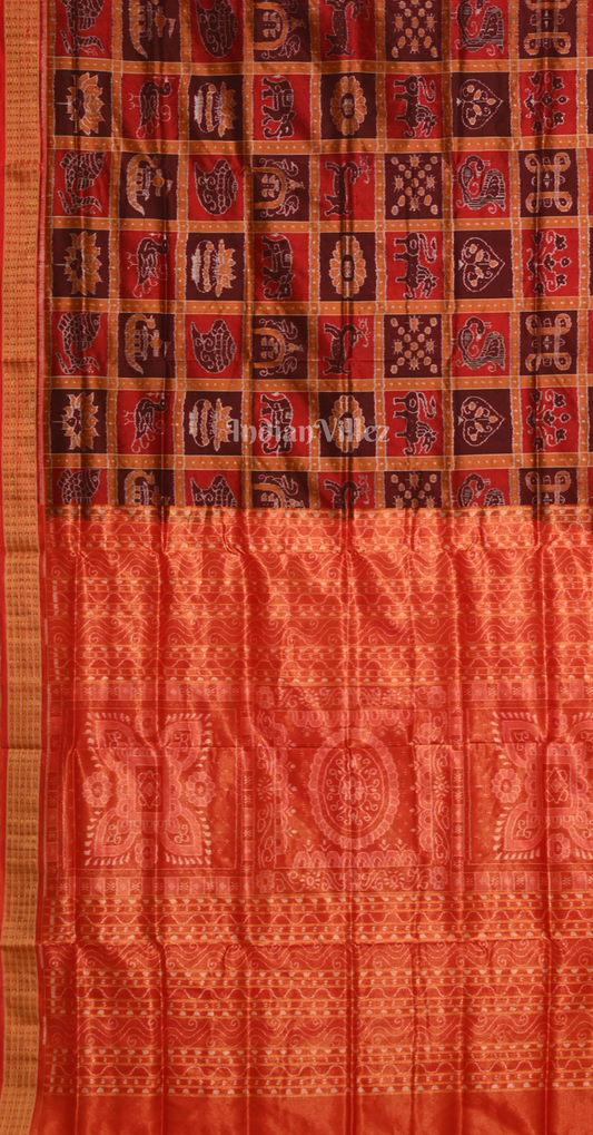 Coffee Red Nabakothi Odisha Ikat Sambalpuri Silk Saree