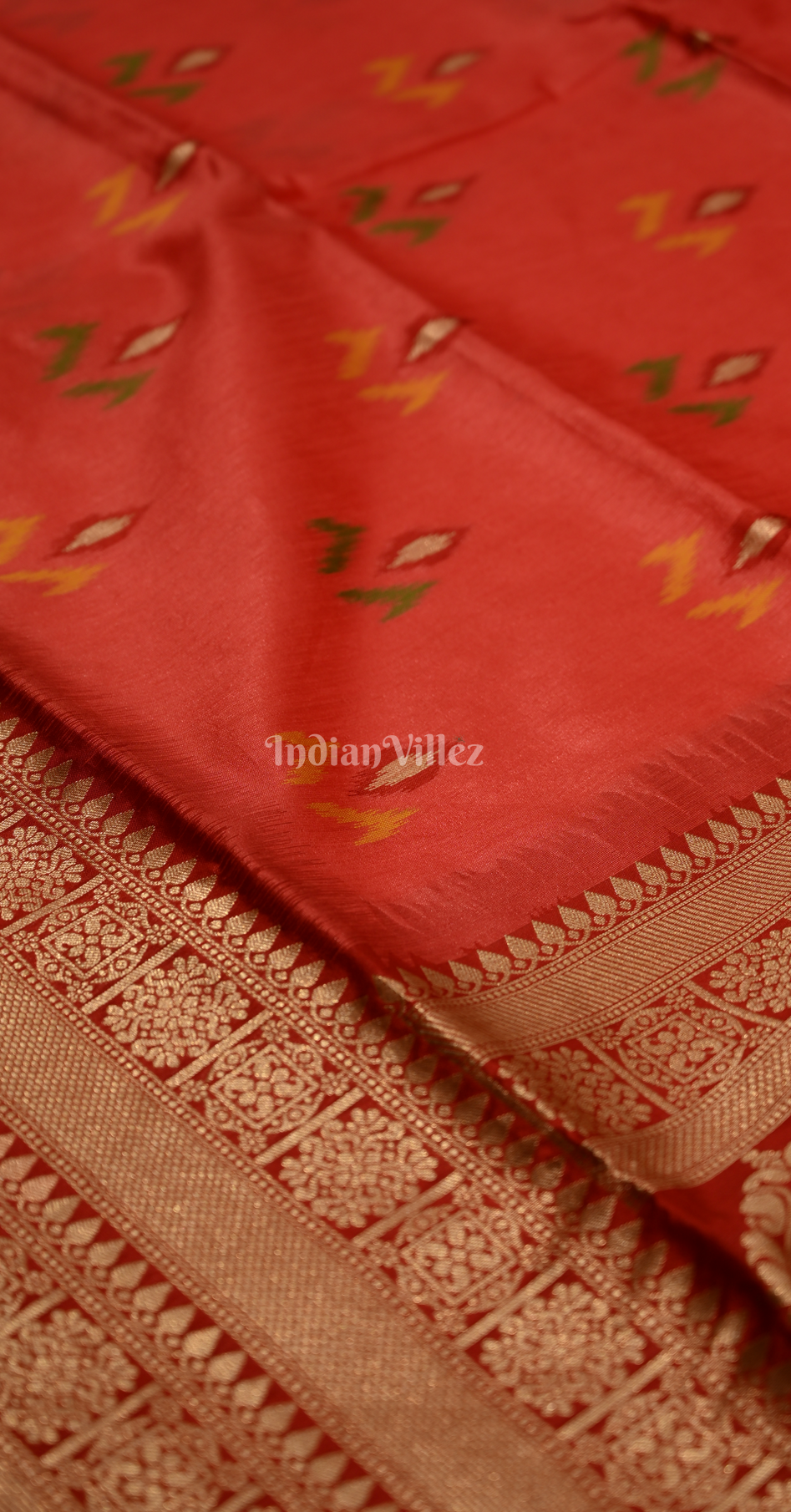 Peach Ikat Saree with Zari Border Tussar Silk