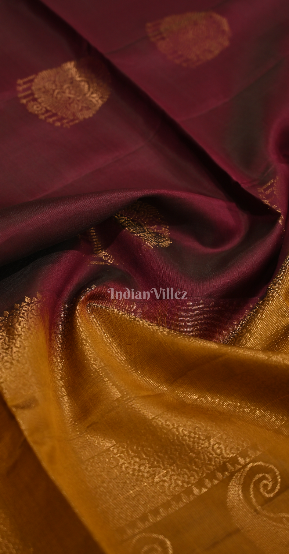 Wine Mustard Yellow Zari Pure Kanjivaram Soft Silk Saree