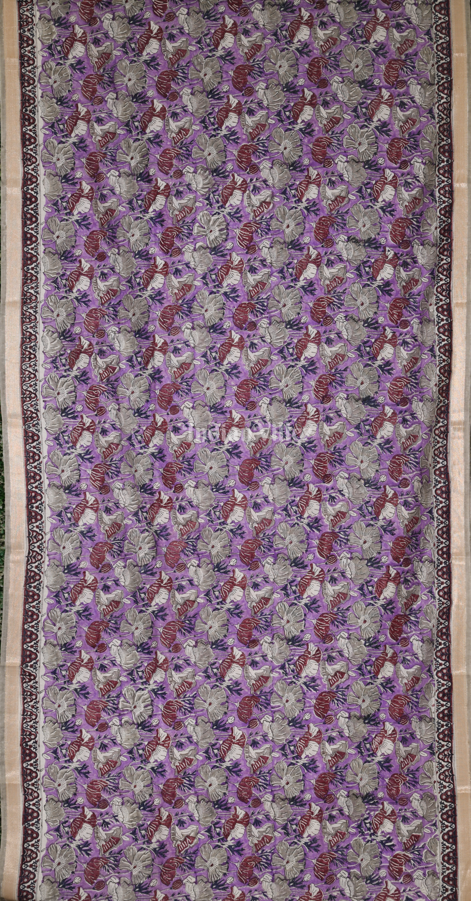 Light Purple Block Printed Sanganeri Cotton Saree 