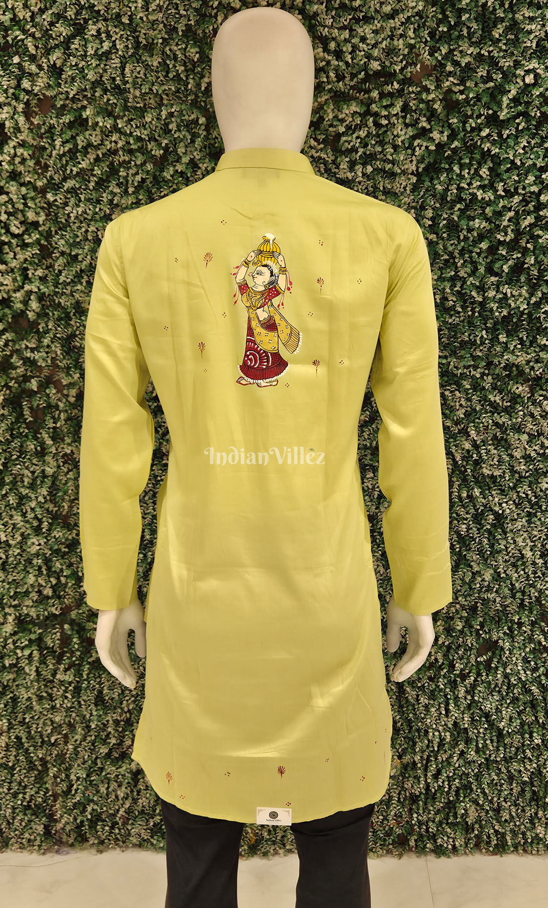 Light Green  Krishna Murali Theme Hand-Painted Pattachitra Kurta