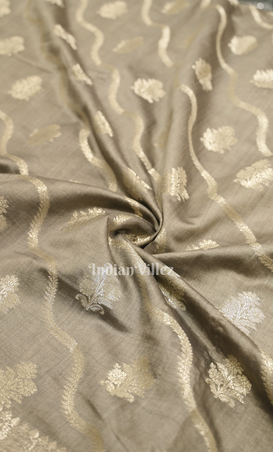 Exclusive Grey Pure  Chiniya Silk Banarasi Saree with Meenakari Weaving