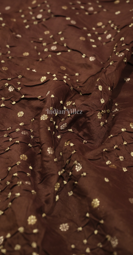 Coffee Bandhej Ghatchola Gaji Silk Saree with Zari Work