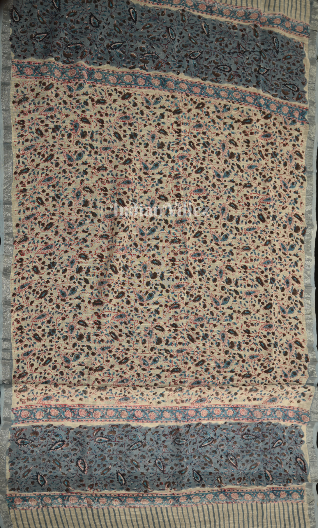 Light Blue White Sanganeri Block Printed Cotton Suit Sets