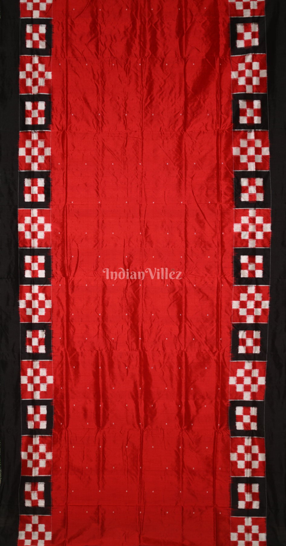 Red Black Double Pasapali Border Odisha Ikat Sambalpuri Silk Saree