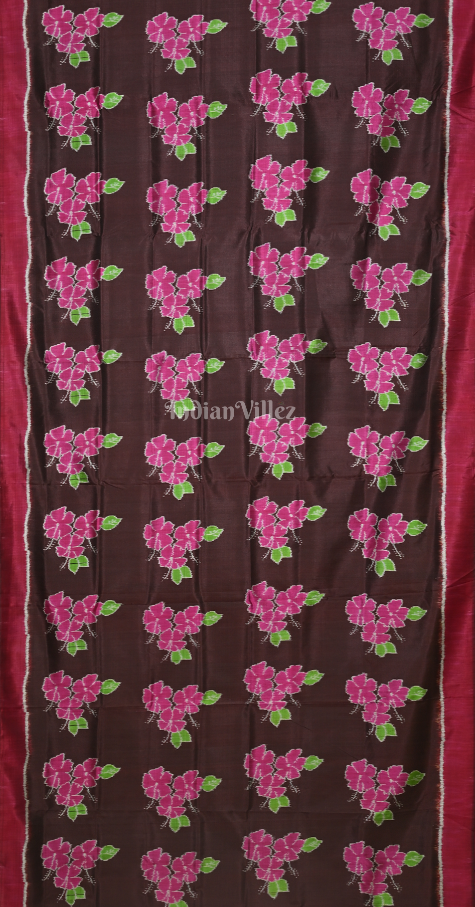  Coffee Magenta Pink Mandar Flower Motif Contemporary Designer Silk Saree