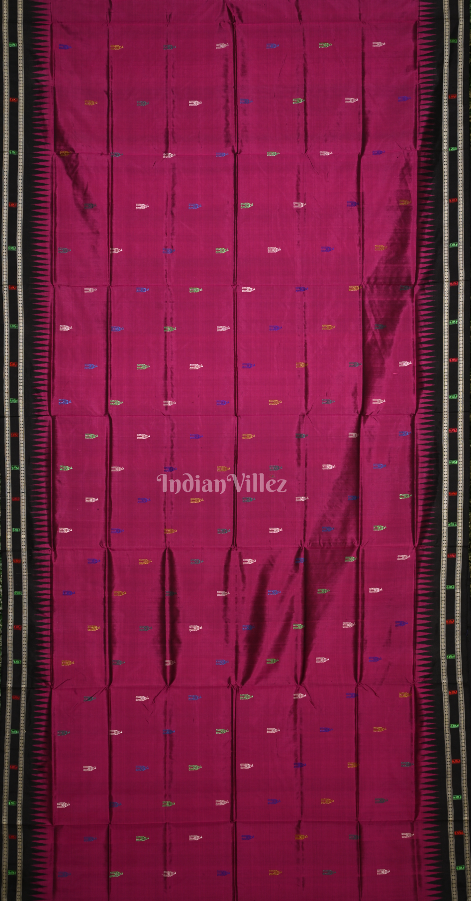 Magenta Pink Black Shree Mandir Theme Bomkai Sambalpuri Silk Saree
