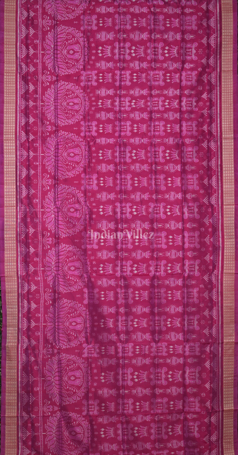 Magenta Pink Laxmi Pada Chita Design Odisha Ikat Sambalpuri Silk Saree