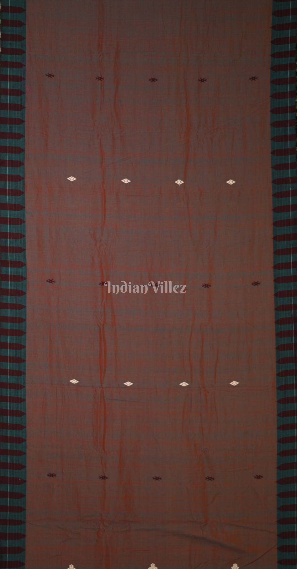 Teal Green Orange Stripes Odisha Handloom Natural Dye Kotpad Cotton Saree
