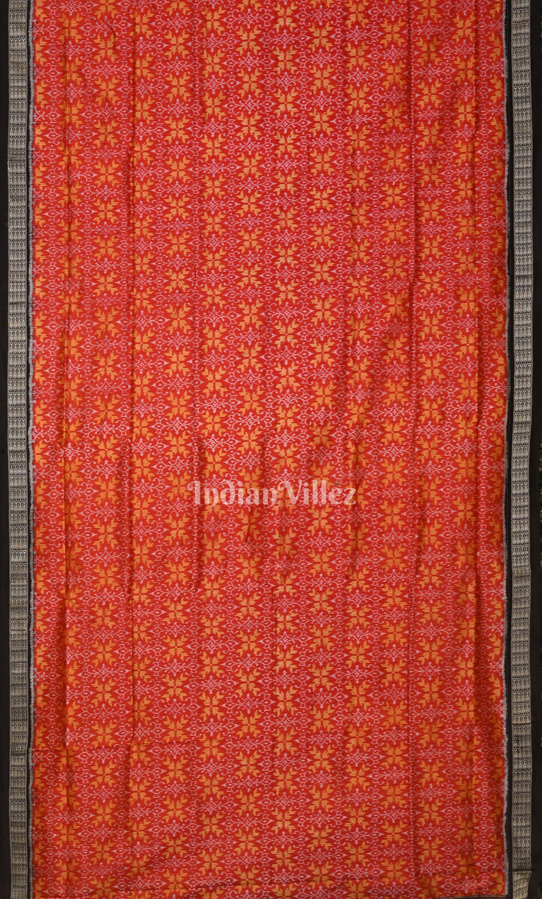 Red Black Flower Motif Odisha Ikat Sambalpuri Silk Saree 
