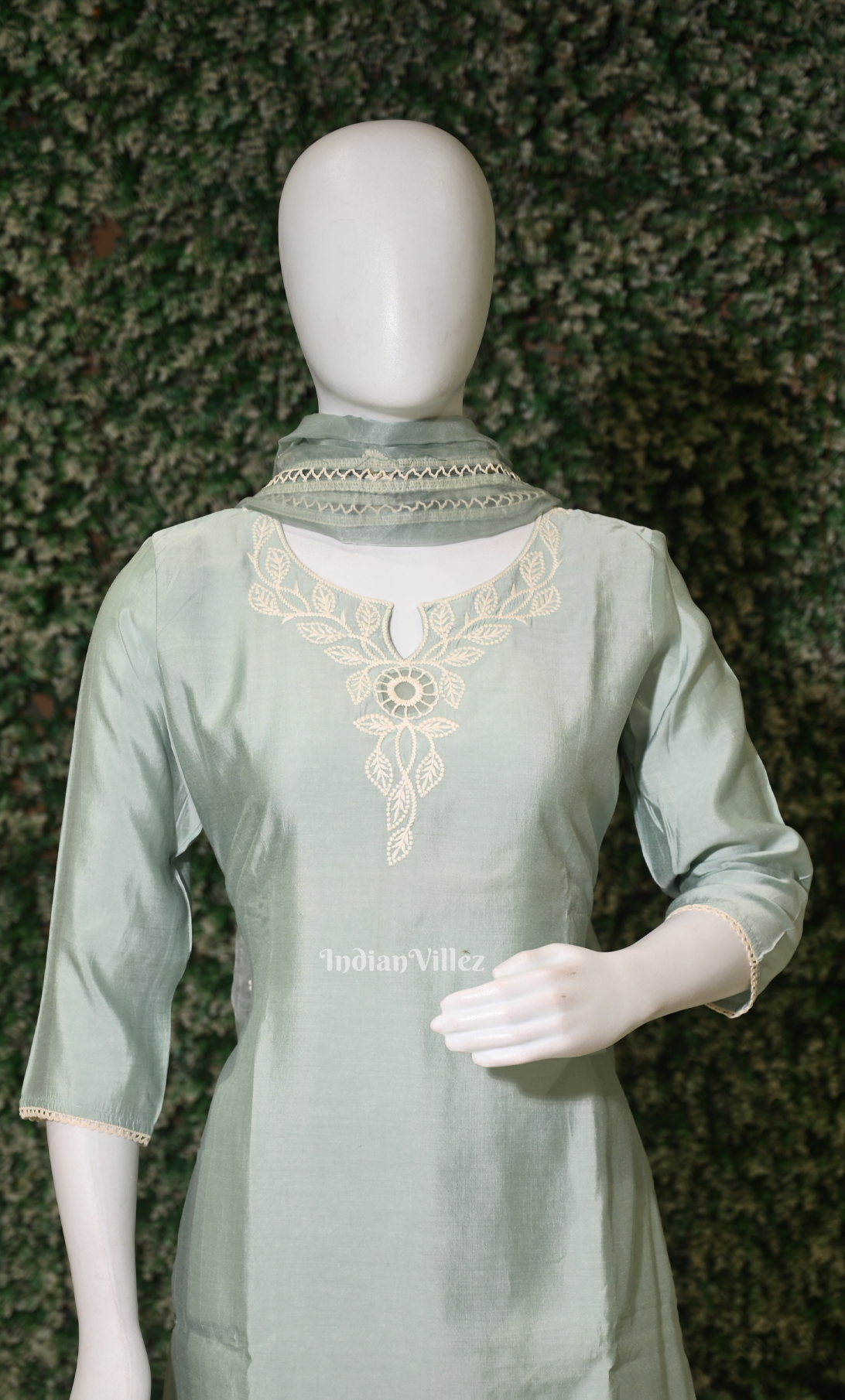 Light Blue Embroidered  Kurta Pant with Dupatta Set 