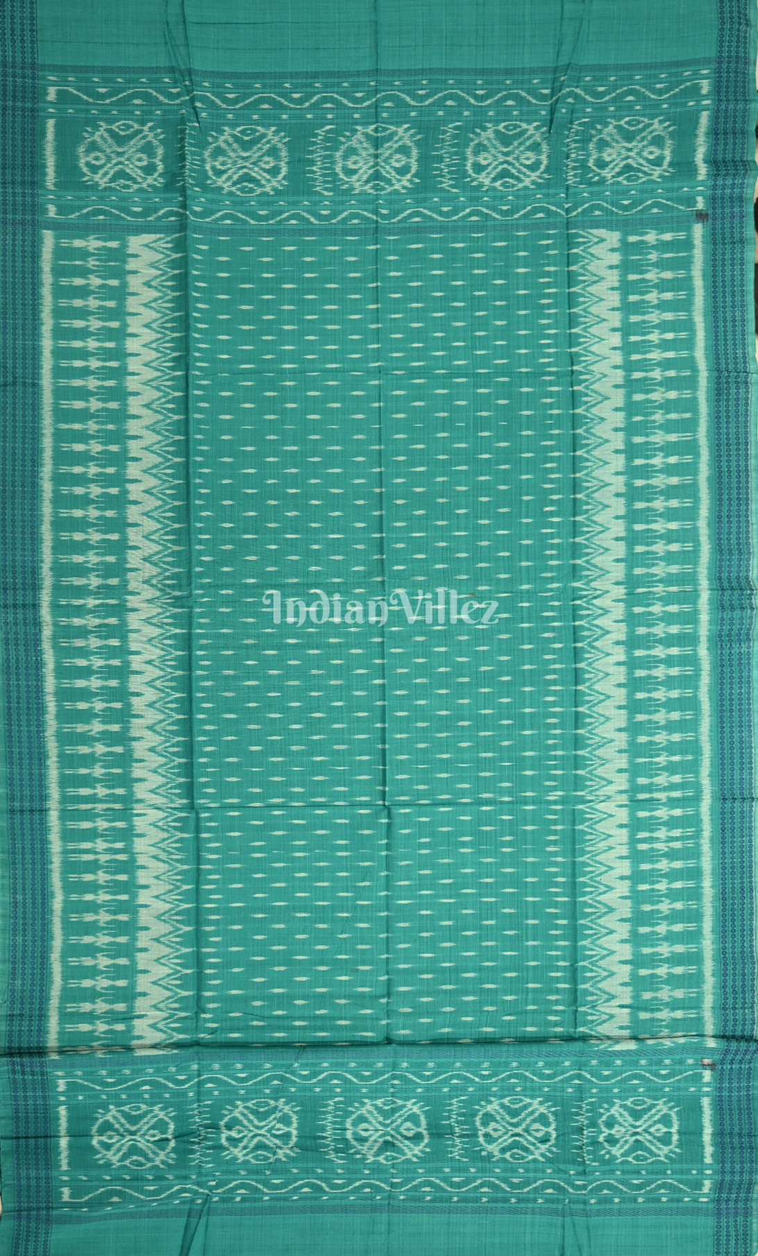 Blue Sea Green Tribal Theme Odisha Ikat Sambalpuri Dress Set & Dupatta 