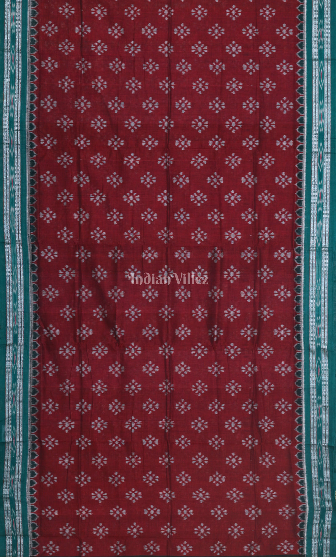 Maroon Bottle Green Odisha Ikat Maniabandha Cotton Saree