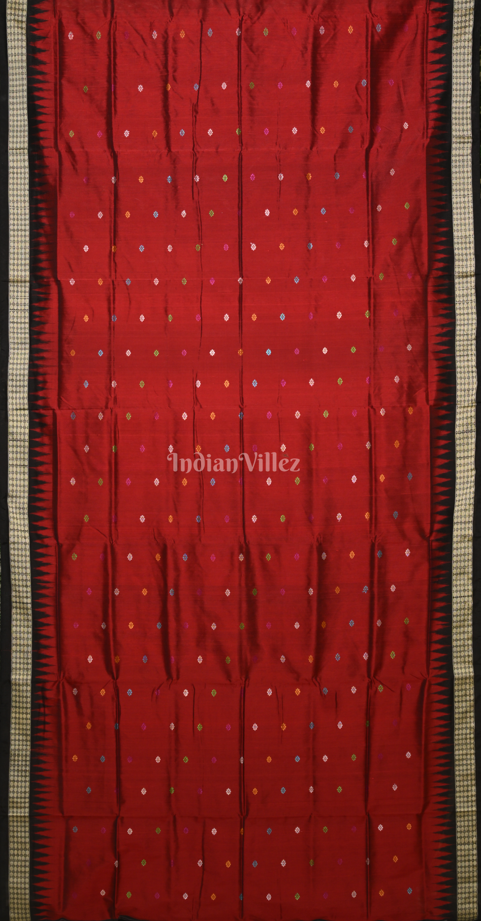Maroon Red Black Dolabedi Odisha Ikat Bomkai Sambalpuri  Silk Saree 