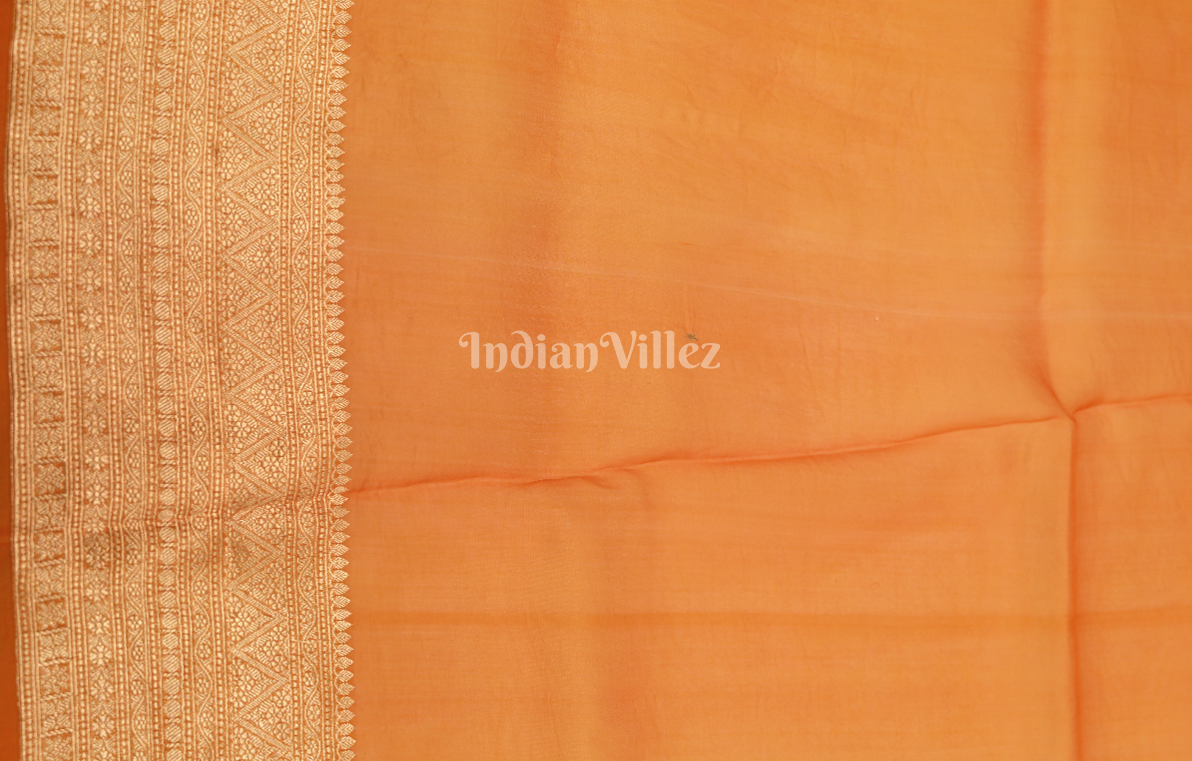 Orange Golden Pure Katan Banarasi Silk Saree