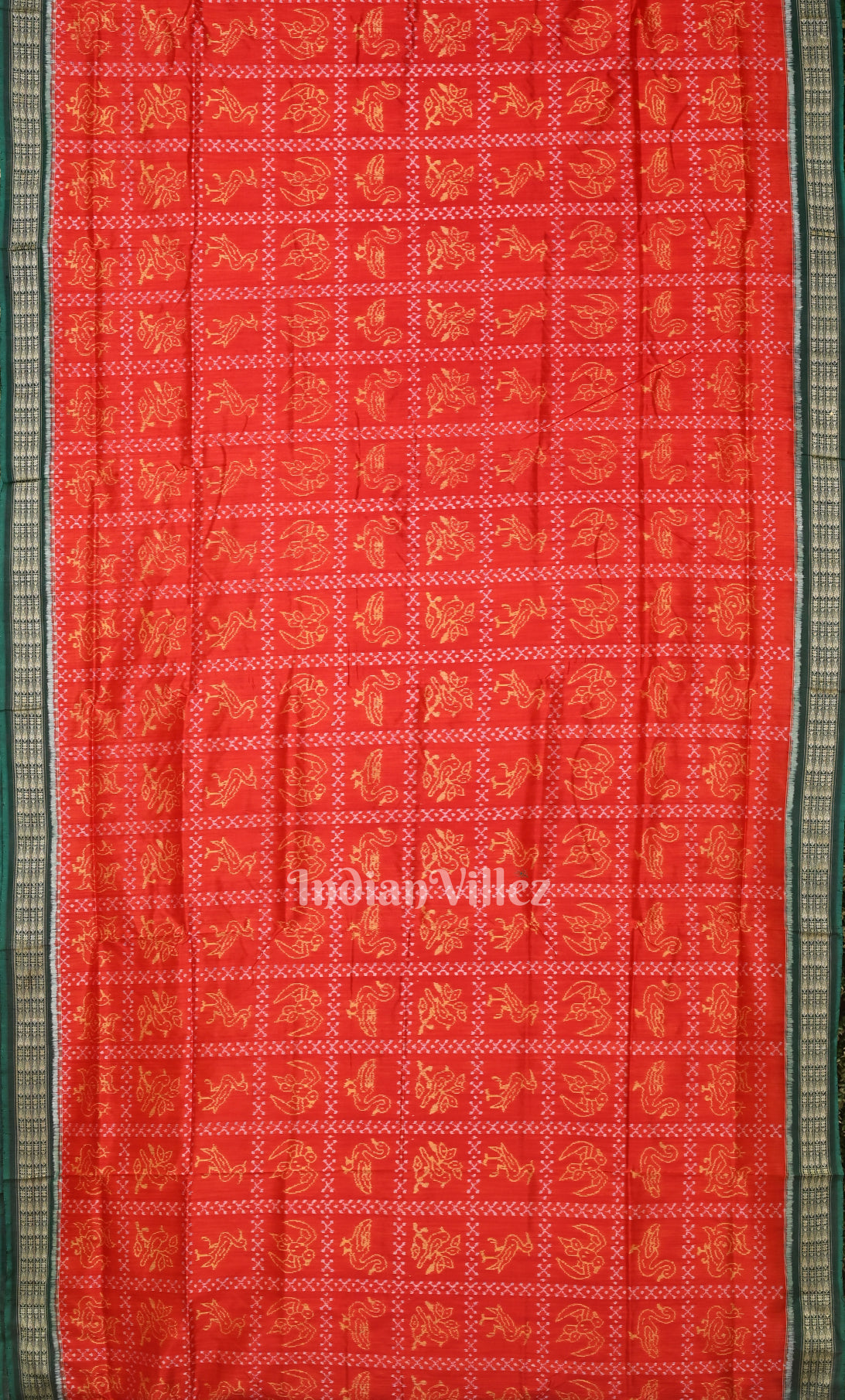 Red Green Nabakothi Odisha Ikat Sambalpuri Silk Saree 