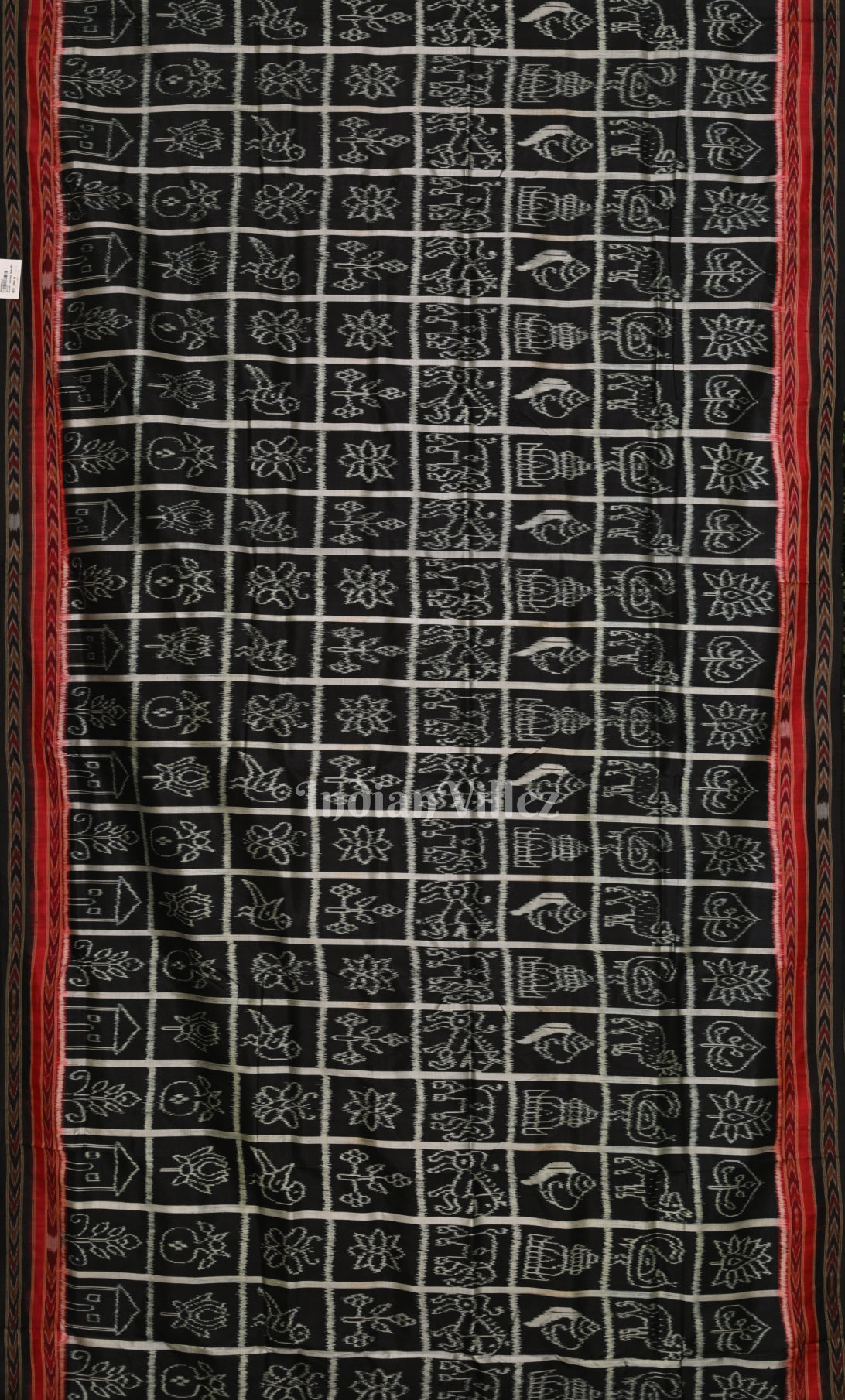 Black Nabakothi Odisha Ikat Khandua Silk  Saree with Jungle Anchal