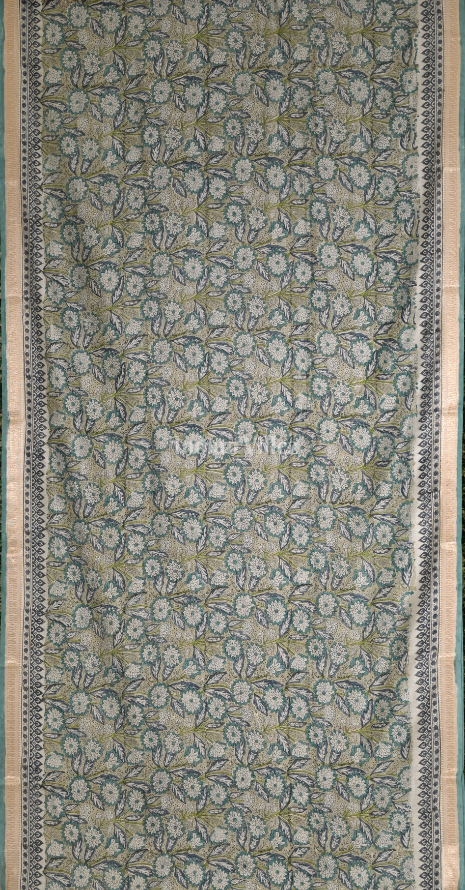 Grey with Multi Colour Block Printed Sanganeri Cotton Saree