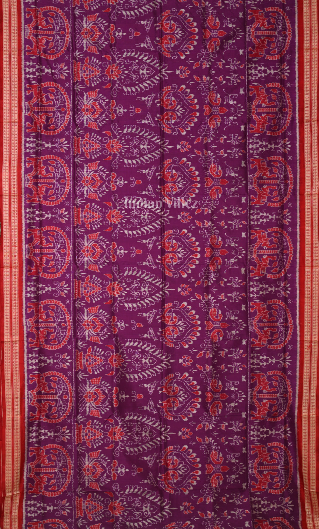 Purple Red Odisha Ikat Sambalpuri Silk Saree 