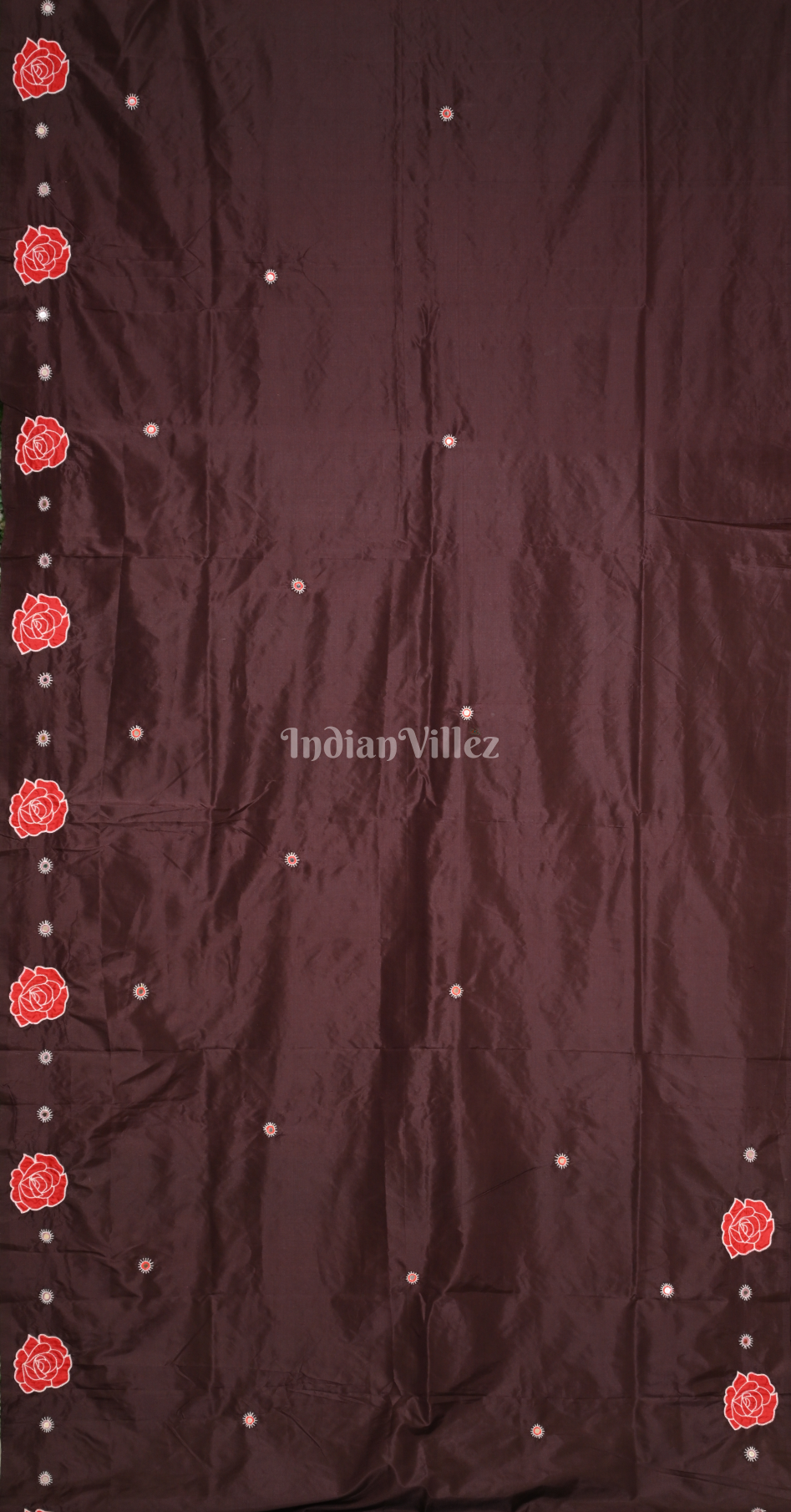 Coffee Red Hand Embroidered Applique Work Saree 