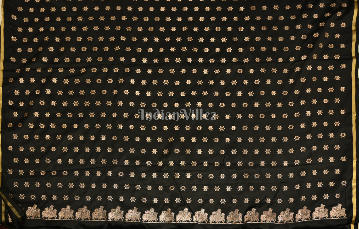Black Mashru Satin Banarasi Silk Saree with Pichwai Motif 