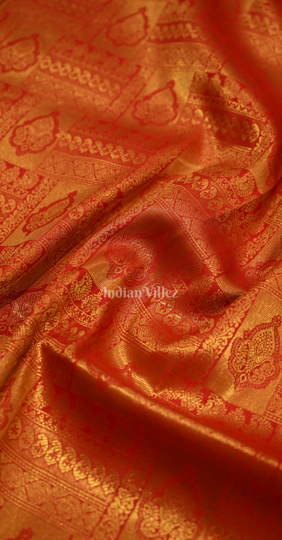 Red Royal Jacquard Tissue Banarasi Self Weaving with all over body work