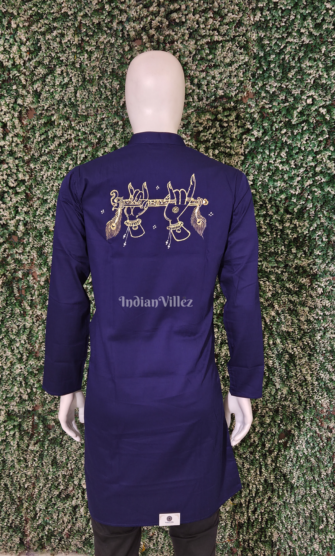 Navy Blue Radha Krishna Theme Hand-Painted Pattachitra Kurta 