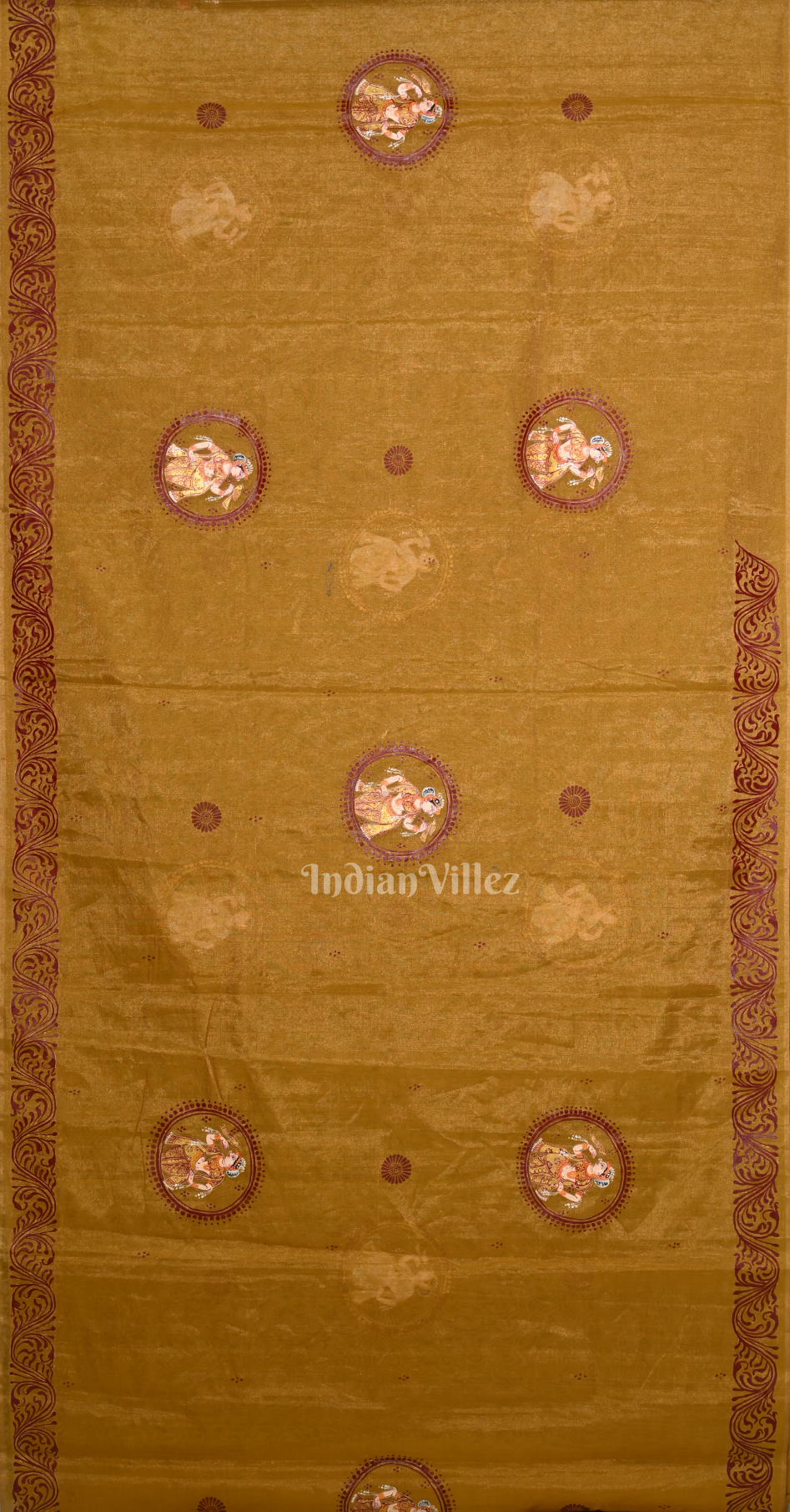 Mustard Yellow Golden Shringar Raas Hand- Painted Pattachitra Saree (Tissue)