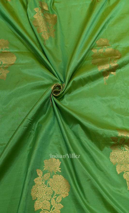 Parrot Green Pure Katan Silk Banarasi Saree