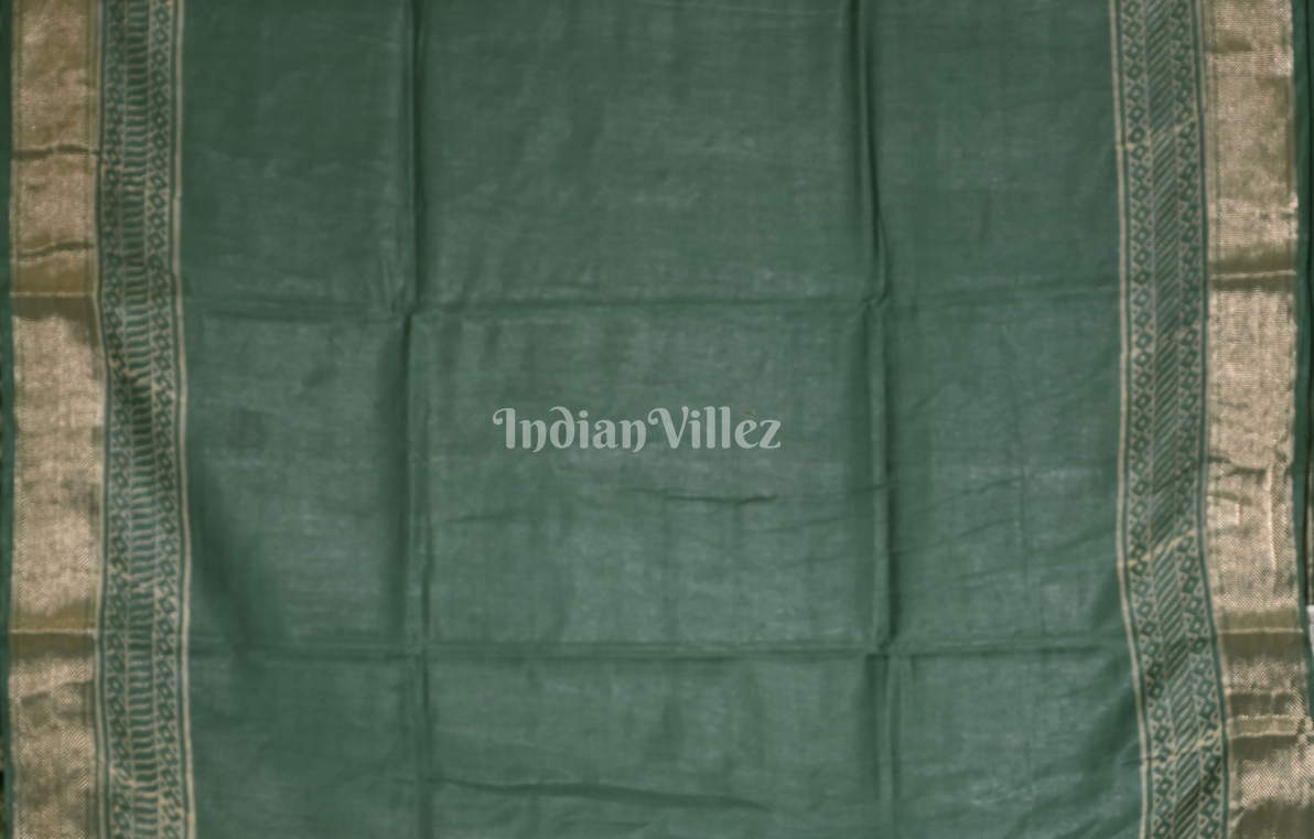  Teal Green Block Printed Cotton Saree 