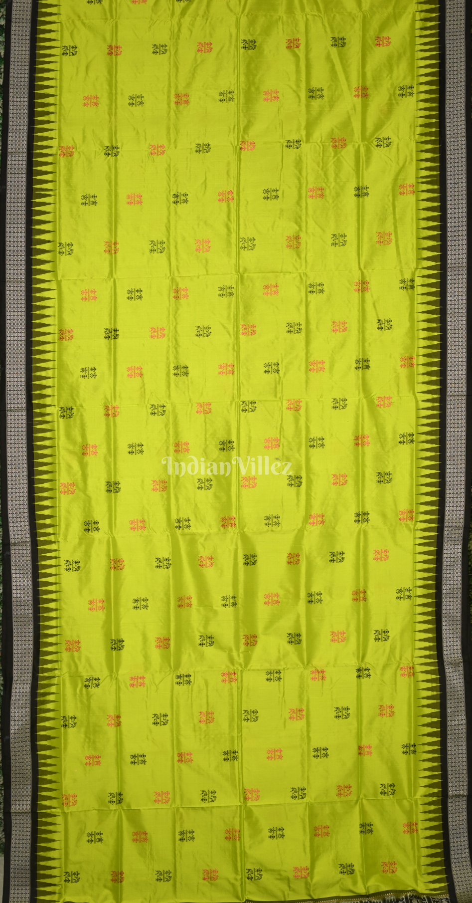 Parrot Green Tribal Design Odisha Ikat Bomkai Sambalpuri Silk Saree 
