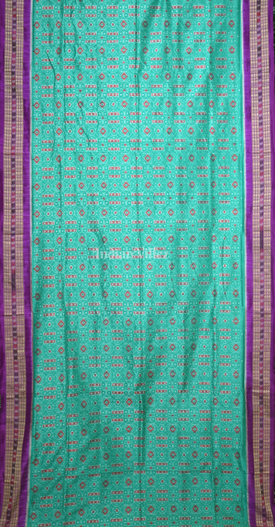 Sea Green Purple Odisha Ikat Sambalpuri Silk Saree with Double Blouse Piece