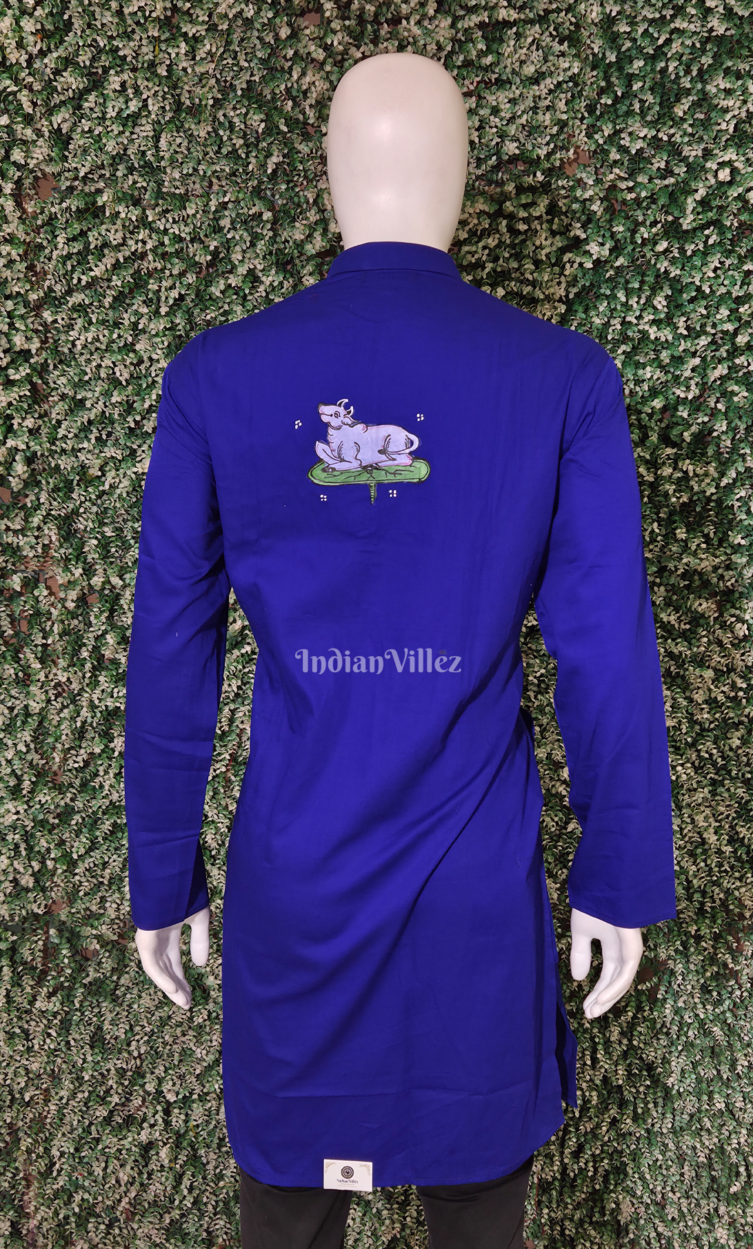 Royal Blue Krishna Murali Theme Hand-Painted Pattachitra Kurta 