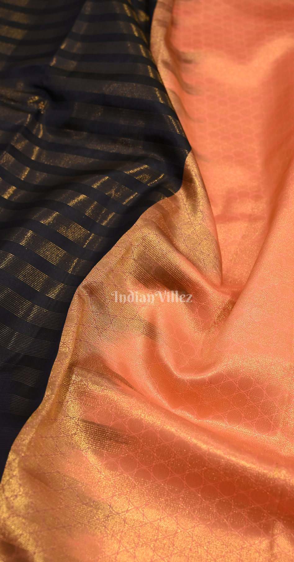 Black Pink  Stripped Pure Kanjivaram Tissue Silk Saree 