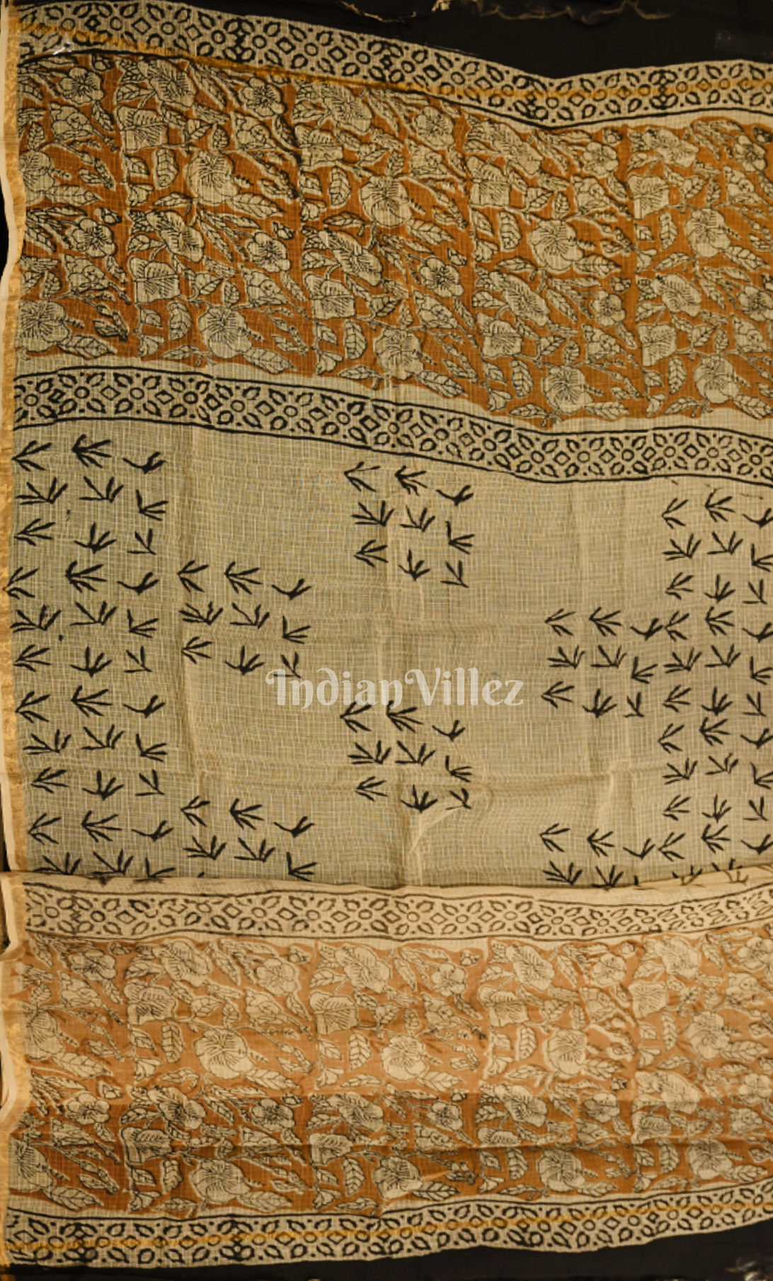 Cream Brown Bagru Block Printed Cotton Suit Sets 